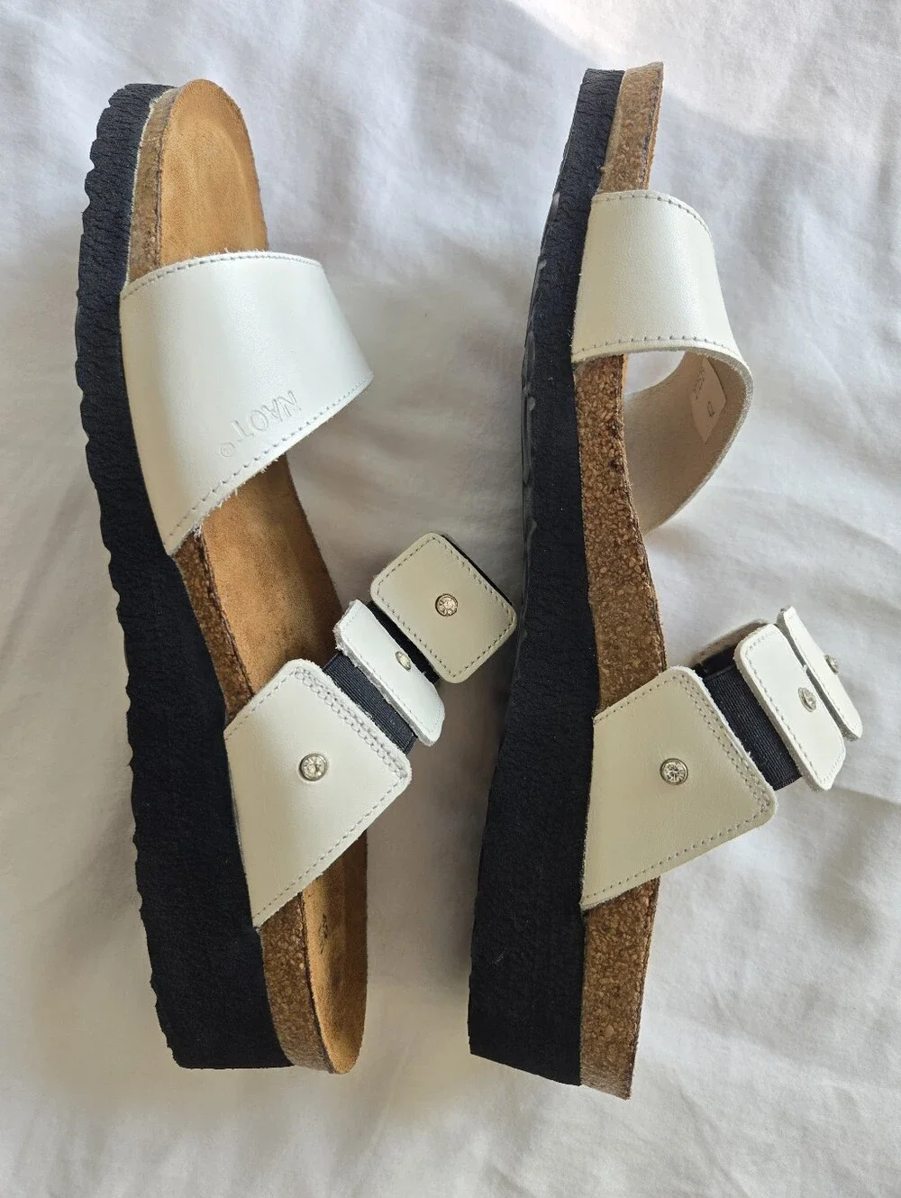 Naot Ashley White Leather Rhinestone Slide Sandals Size 42 (US 11)